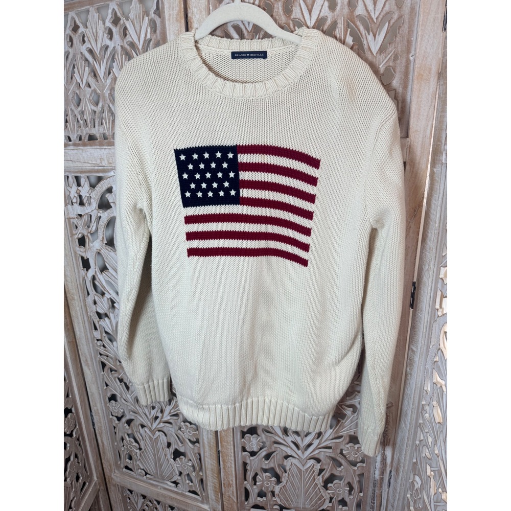Brandy Melville Brianna American Flag Cotton Knit Sweater Cream MNJ225 One Size